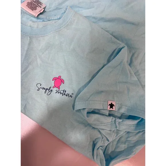 Simply Southern Womens "Save Them Turtles" Medium T-Shirt Aqua Pink Turtle Grap - Picture 7 of 10
